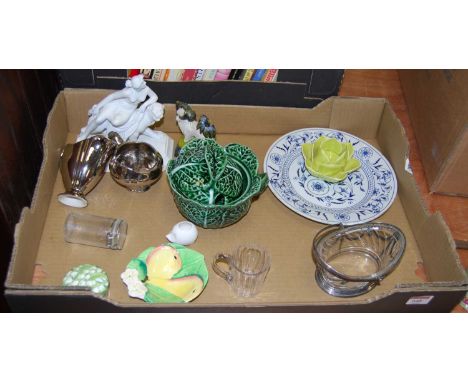 A box of miscellaneous items, to include Carltonware leaf dish, preserve pot and cover, parian style figure etc 