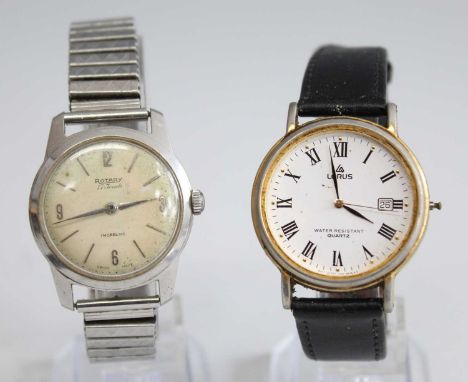 A gents Rotary steel cased wrist watch having 17 jewel mechanical Incabloc movement, case dia. 32mm, on replacement steel exp