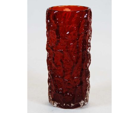 A Whitefriars ruby glass vase in the bark pattern by Geoffrey Baxter, height 19cmCondition report: Light scratching to the un