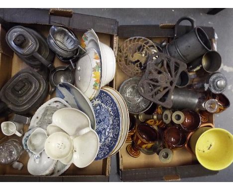 A large quantity of pewter tankards, ceramic tableware, glassware and similar