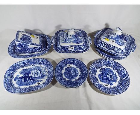 A quantity of blue and white ceramic tableware by George Jones & Sons, decorated in the Abbey 1790 pattern, comprising plates