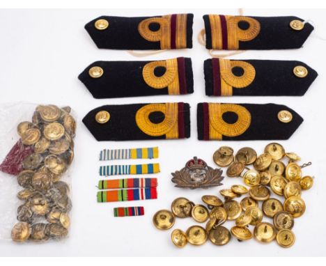 A collection of Royal Naval buttons and epaulettes, comprising Lieutenant and Sub.  Lieutenant epaulettes and a  collection o