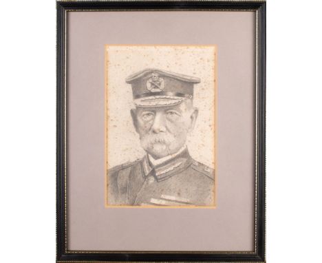 A WWI period pencil sketch of Field Marshall Roberts, 19x 13cm, together with a portrait  print of James Pryde after William 
