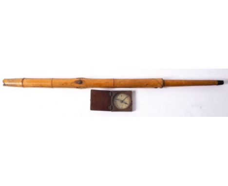 A 19th century mahogany cased 2 /12 inch dry card compass, unsigned, 8 x 9cm  and a faux bamboo artists campus ( 2) 