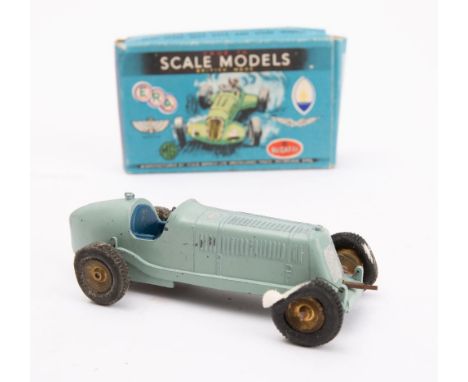 Diecast racing car, original boxed Bugatti racing car by Scamold  in pale blue paintwork receipt and instruction sheet