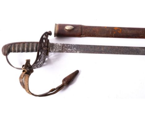 A Victorian Officer's Dress sword, the straight single edge blade with traces of acid etched decoration , crown and 'VR' ciph