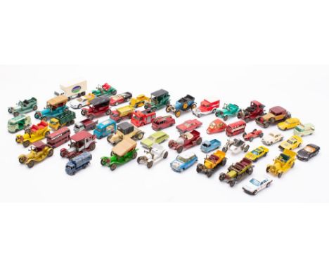 . Diecast vehicles, a box vintage and later vehicles to include Lesney Routemaster bus and Merryweather fire engine