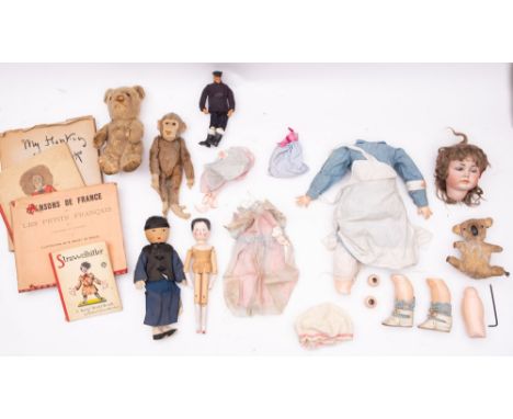  Vintage dolls and soft toys, Simon & Halbig 50cm jointed doll (disassembled) N7/A mark sleepy eyes and closed mouth; togethe