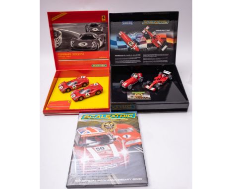 Scalextric "Celebrating 50 Years of Scalextric"  box set containing Ferrari 375  red, racing number 12 and Ferrari 248 2006 ,