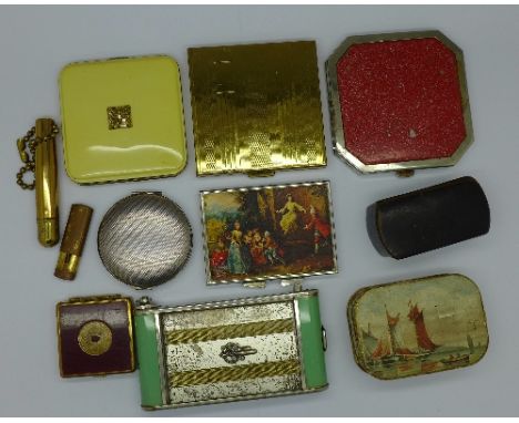 A collection of compacts, a snuff box, a pill box, etc. (10)