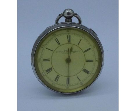 A silver cased English chronograph pocket watch, Bloom's, Sunderland, Chester 1896