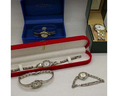 Five lady's wristwatches including Smiths marcasite, Maroon, Beverley Hill Polo Club, a marcasite and mother of pearl Rotary 