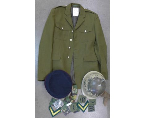 A Royal Engineers jacket, helmet, peaked cap and cloth badges