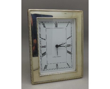 A silver framed mantel clock, width 13cm