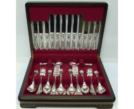 A forty-six piece King's Pattern canteen of silver cutlery, total weight of weighable silver, approximately 2,226g (spoons an