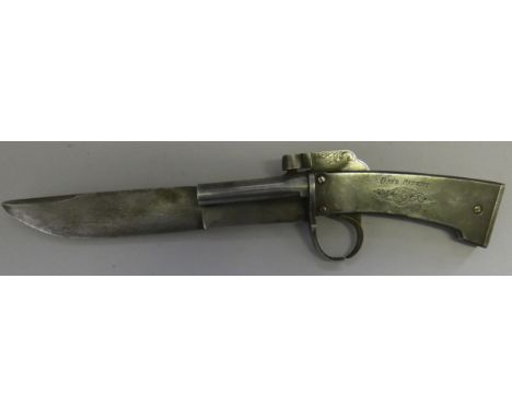 AN 80 BORE COMBINED D.B. PERCUSSION PISTOL AND DAGGER, 20TH CENTURYwith broad blade double-edged towards the point, fitted on