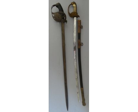 A SAXON MODEL 1892 CAVALRY SABRE AND A GERMAN NAVAL SWORDof regulation type, the first with pipe-backed blade, iron hilt invo