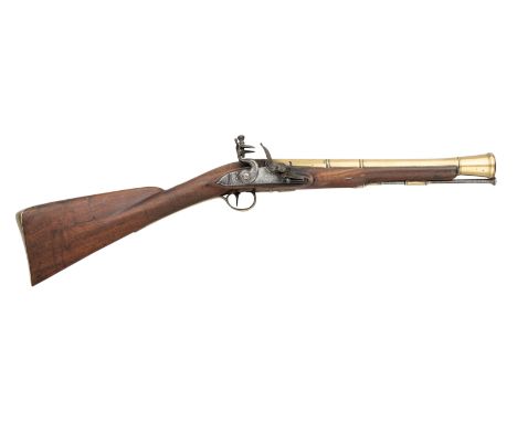 A FLINTLOCK BLUNDERBUSS BY WILLIAM 2 NICHOLSON, NO. 45 CORNHILL, LONDON, TOWER PRIVATE PROOF MARKS, CIRCA 1790 ; with brass b