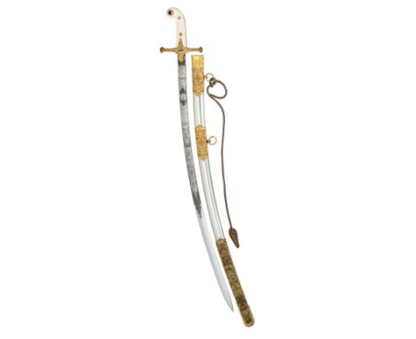 ˜A VICTORIAN 11TH HUSSARS MAMELUKE-HILTED OFFICER~S SWORD RETAILED BY HENRY WILKINSON, PALL MALL, NO. 33514 FOR 1895; of regu