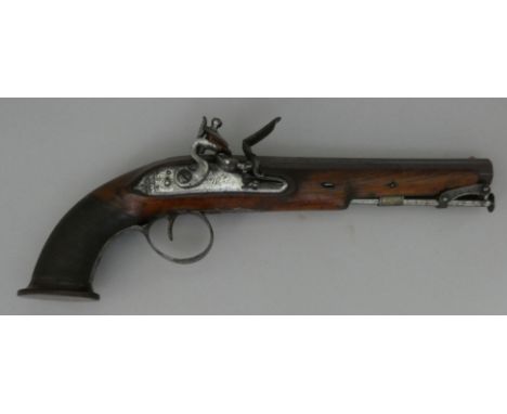 A 22 BORE IRISH FLINTLOCK OFFICER~S PISTOL BY P. WHITNEY, CIRCA 1790; with octagonal sighted barrel struck with Dublin proof 