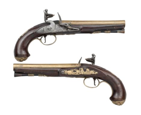 A PAIR OF 22 BORE FLINTLOCK PISTOLS BY JOHN (2) HARVEY, LONDON, MID-18TH CENTURYwith brass engraved ~London~ within a linear 