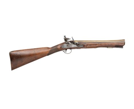 A FLINTLOCK BLUNDERBUSS LATE 18TH CENTURY, THE LOCK SIGNED R. JENNINGS, EARLY 19TH CENTURY; with brass barrel flaring towards