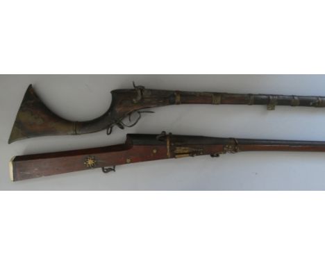 AN 18 BORE INDIAN MATCHLOCK MUSKET, LATE 18TH/19TH CENTURY, A 22 BORE NORTH INDIAN PERCUSSION JEZAIL, A CHINESE SHORTSWORD, A