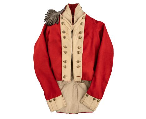 A GEORGIAN INFANTRY OFFICER'S JACKETa uniform of the Waterloo period, the scarlet coat with buff lapels turned back with plai