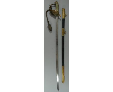 A ROYAL NAVAL OFFICER~S SWORD RETAILED BY J. FRIEDEBERG, PORTSEA, 20TH CENTURYof regulation type, with etched blade included 