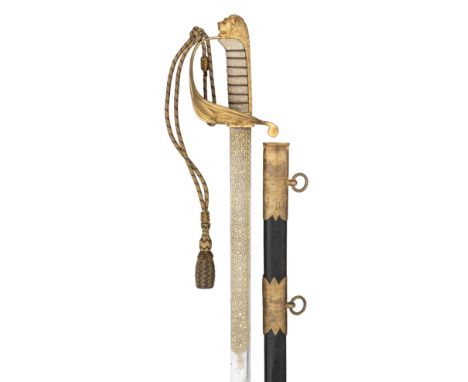 ‡ AN 1827 PATTERN NAVAL OFFICER~S SWORD RETAILED BY WILKINSON, GUN AND SWORD MAKER, PALL MALL, LONDONwith heavy straight blad