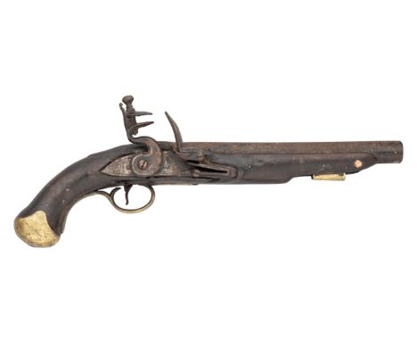 A 15 BORE FLINTLOCK LIGHT DRAGOON PISTOL, EARLY 19TH CENTURY, PROBABLY IRISH; with tapering barrel with traces of a mark at t
