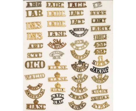 A COLLECTION OF INDIAN ARMY BADGES AND SHOULDER-TITLEScomprising a card mounted with metal items including eleven shoulder ti
