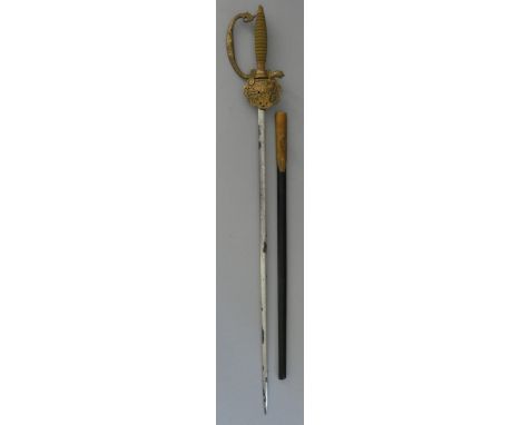 ‡ A JAPANESE ARMY OFFICER~S COURT SWORD IN BLACK LACQUERED SAYA (SCABBARD), LATER MEIJI PERIOD, 1875-1912with copper gilt fit