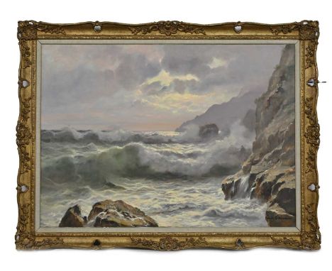 * GUIDO ODIERNA (ITALIAN 1913 - 1991), STORMY SEASCAPE  oil on canvas, signedframedimage size 71cm x 98cm, overall size 87cm 