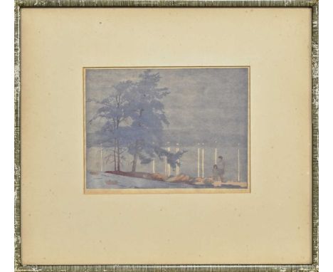WALTER JOSEPH PHILLIPS ARCA (BRITISH/CANADIAN 1884 - 1963), SUMMER NIGHT, CANADA woodcut print on paper, signed, titled label