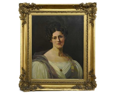 BRITISH SCHOOL, PORTRAIT OF A LADY oil on canvasframed and under glassimage size 60cm x 49cm, overall size 82cm x 72cm 