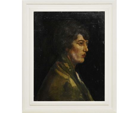 JAMES ELDER CHRISTIE (SCOTTISH 1847 - 1914), PORTRAIT OF A LADY oil on canvasframedimage size 50cm x 40cm, overall size 65cm 