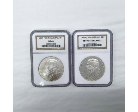 2 Philadelphia Mint coins. One is NGC Graded and Slabbed MS69, and the other is NGC Graded and Slabbed PF69 Ultra Cameo. The 