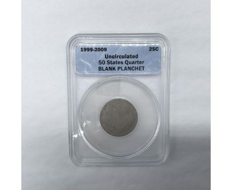 ANACS Slabbed and Authenticated. A blank quarter. In a protective case. The case is approximately: 2.5"L x 0.5"W x 3.25"H. Th