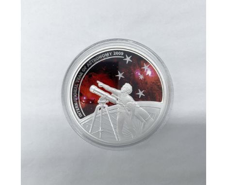 Limited edition. Perth Mint. International Year of Astronomy. The obverse side depicts the profile of Queen Elizabeth II. The