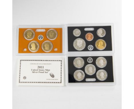 Three US Mint cases. San Francisco Mint. First case contains: Kennedy Half Dollar, Lincoln Penny, Jefferson Nickle, Roosevelt