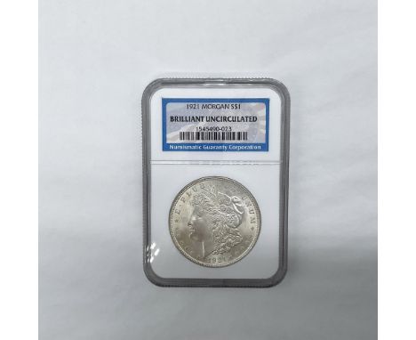 Slabbed Brilliant Uncirculated. The obverse design depicts the profile of Liberty in a cap with a small floral crown. The rev