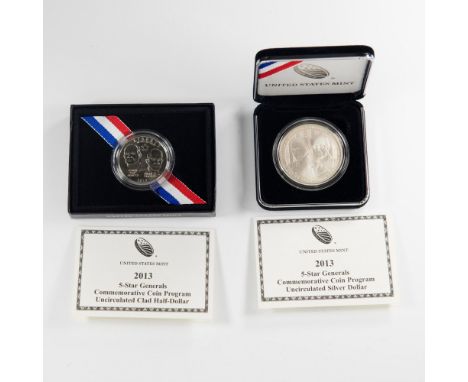 A collection of two uncirculated coins. Includes a West Point Mint Silver Dollar, and a Denver Mint Clad Half Dollar. The Sil