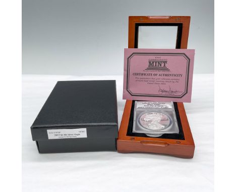 First Day of Issue. Certified number 1357 of 3897. West Point Mint. The obverse side depicts full length figure of Liberty in