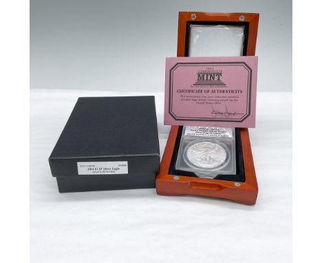 Satin Finish Silver. First Day of Issue. Certified number 2075 of 2630. West Point Mint. The obverse side depicts full length