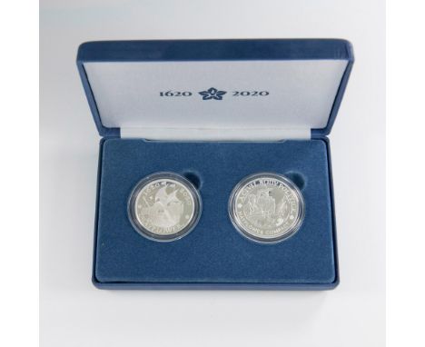 Celebrating the 400th anniversary of the Mayflower voyage. The 1 oz Silver Proof Coin features a Mayflower family on the obve