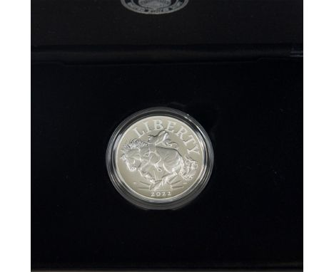 Philadelphia Mint. 1 ounce silver proof. The obverse side depicts a wild American Mustang horse. The reverse side features a 