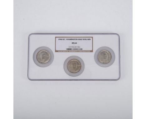 A set of 3 Booker T. Washington Half Dollars. Denver and San Francisco Mint. The obverse side features a portrait profile of 