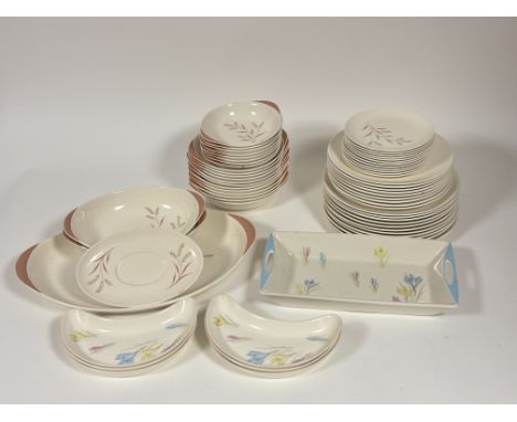 A Royal Doulton Meadow Glow pattern part dinner service comprising, twelve bowls, eight salad bowls, two serving dishes, a se