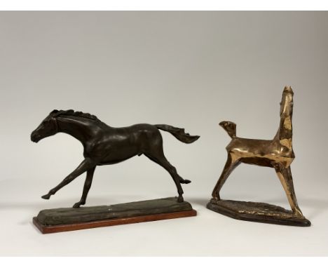 A Robert H Lang, modern cast bronze sculpture titled "Running Free" on a fitted wooden base, paper label verso together with 